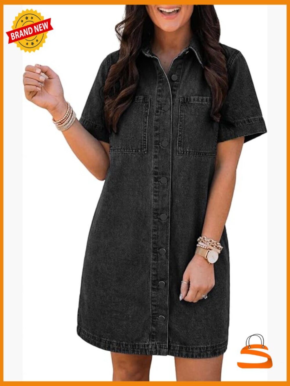 Button Down Denim Mini Dress with Pockets